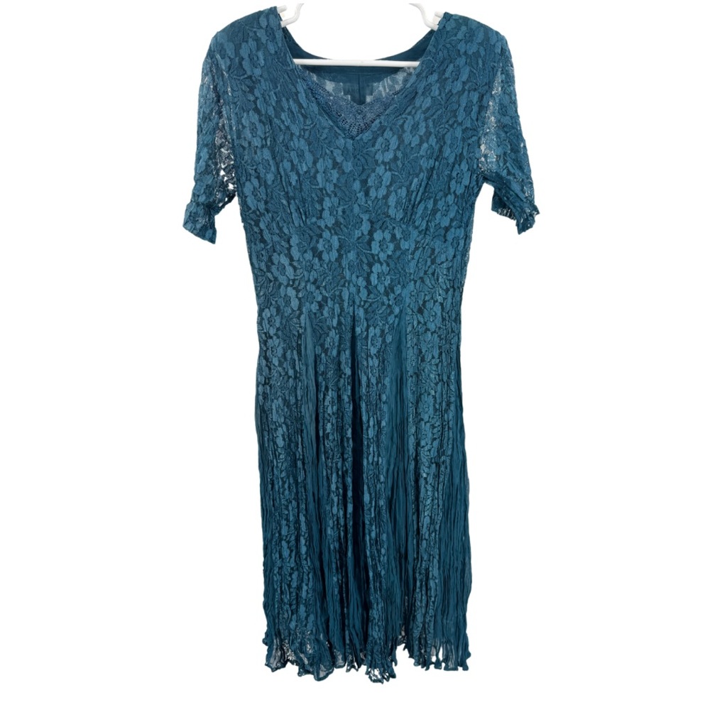 American Angel Teal Lace Maxi layered crinkle broomstick dress M whimsigoth vtg